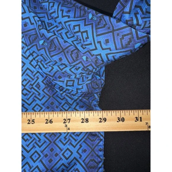 Robert Graham Skull Print Button Up Mens Sz 2XL Blue Purple Cotton Flip Cuff - Picture 10 of 12